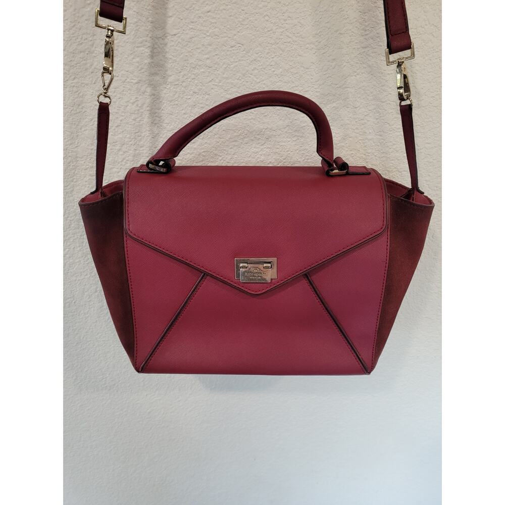 Kate Spade New York Wesley Place Suede Laurel Handbag Maroon Red Plum #7